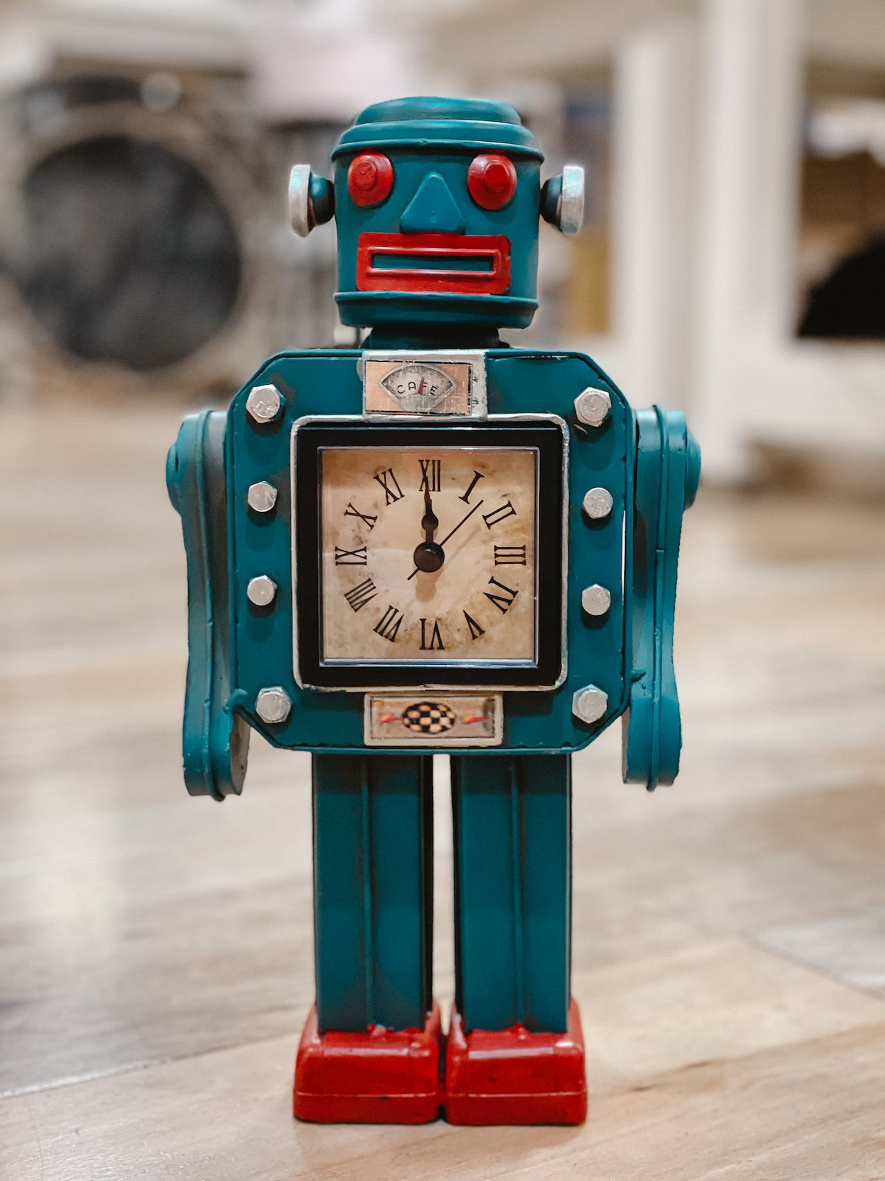 Robot with clock in mid section.